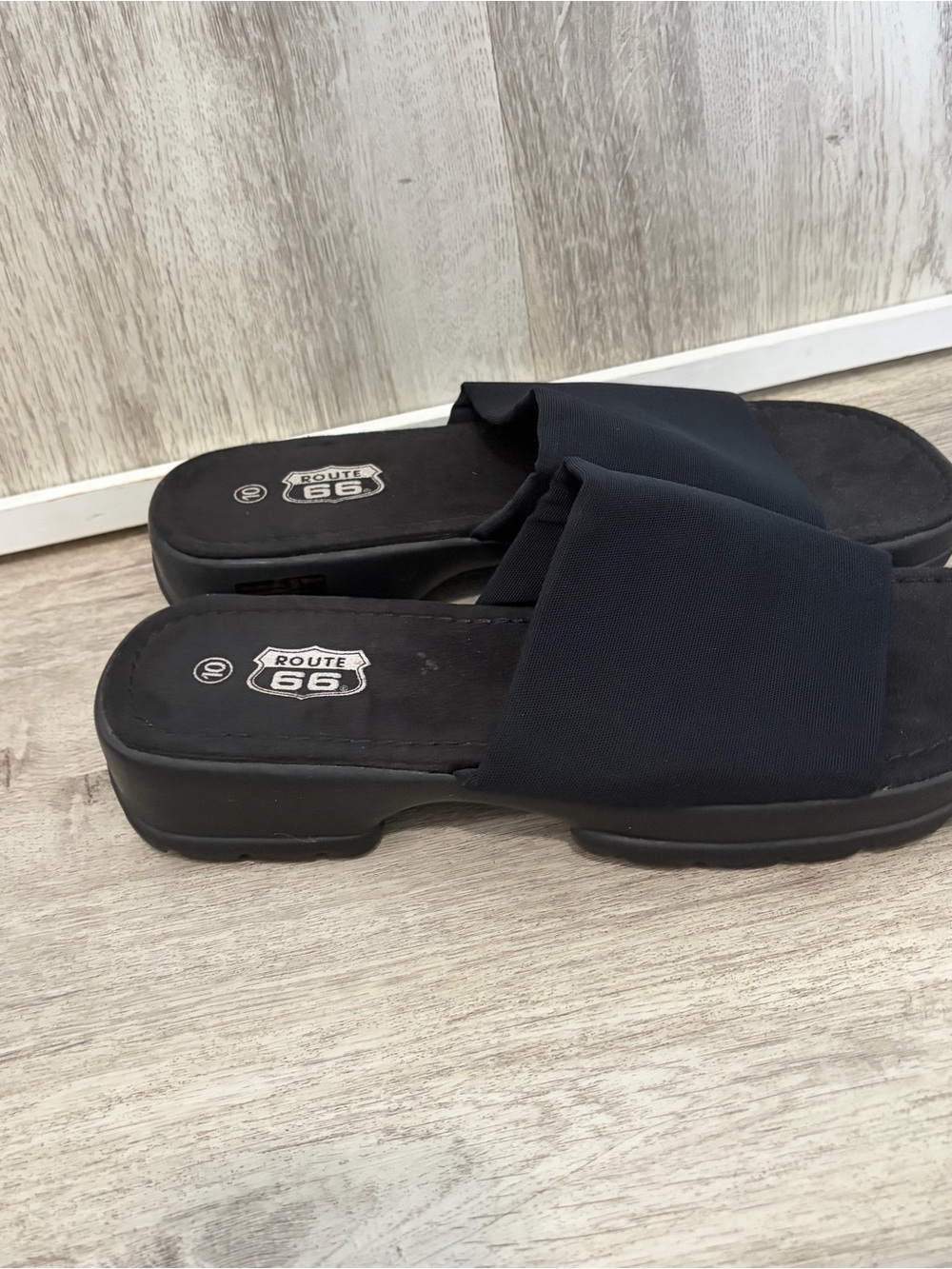Y2K Route 66 Women’s Platform Slides Sandals Slinky Chunky Shoes Womens 10 Black